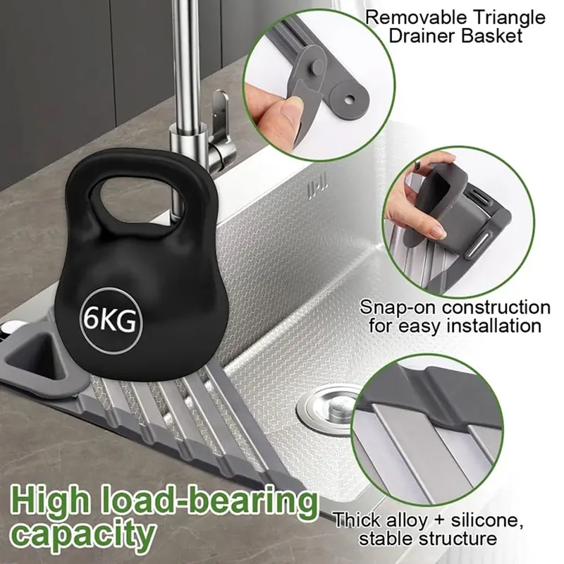 46*32CM Large Durable Roll Up Corner Sink Rack Triangle Foldable Kitchen Sink Organizer Over The Sink Dish Drying Rack Kitchen