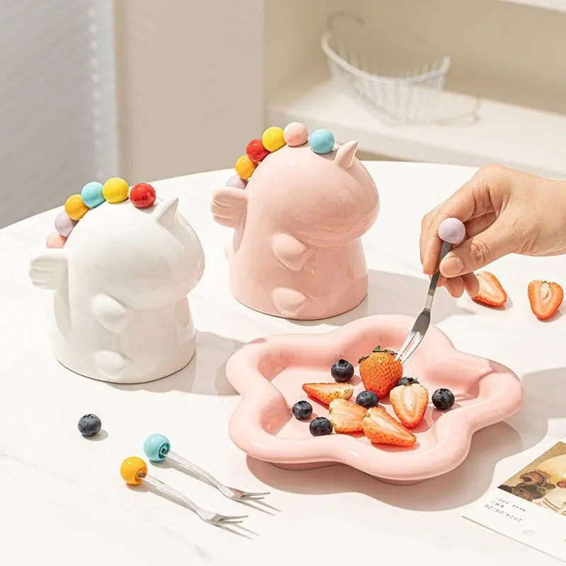 Kawaii Stainless Steel Fruit Fork Cute Storage Set Fruit Fork Kitchen Storage Coffee Tea Dessert Fork Gift Set