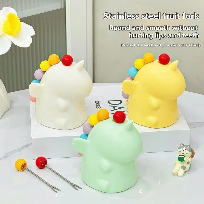 Kawaii Stainless Steel Fruit Fork Cute Storage Set Fruit Fork Kitchen Storage Coffee Tea Dessert Fork Gift Set