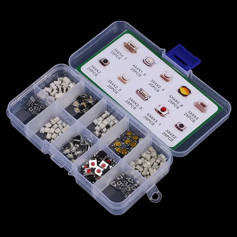 250Pcs/1 Set 10 Types Durable Car Remote Control Tablet actile Push Button Switch Car Keys Button Touch Microswitch With Box