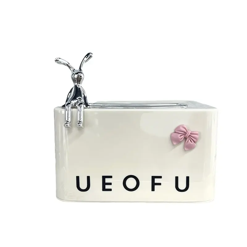 Creamy Style Napkin Holder Vintage Tissue Box Bunny Bow Design Material Simple Fashion Office Living Room Bedroom Use