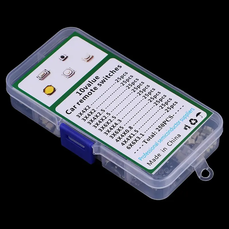 250Pcs/1 Set 10 Types Durable Car Remote Control Tablet actile Push Button Switch Car Keys Button Touch Microswitch With Box