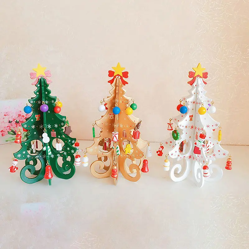 Handcrafted Wooden Christmas Tree Decoration-1pc 3D Tabletop Christmas Ornament With Hanging Accessories, Festive Decor Gift