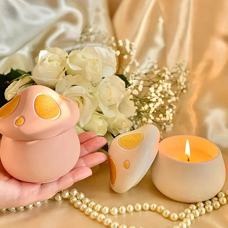 Cute Candle Jar Silicone Mold Handmade Mushroom Crystal Epoxy Plaster Jewelry Gift Box Craft Molds Concrete Storage Box Making