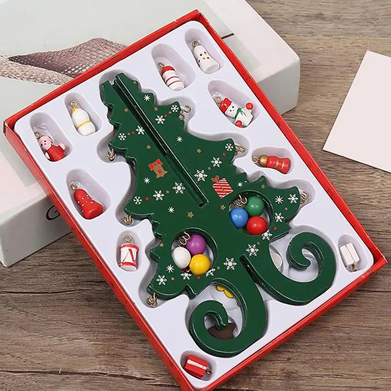 Handcrafted Wooden Christmas Tree Decoration-1pc 3D Tabletop Christmas Ornament With Hanging Accessories, Festive Decor Gift