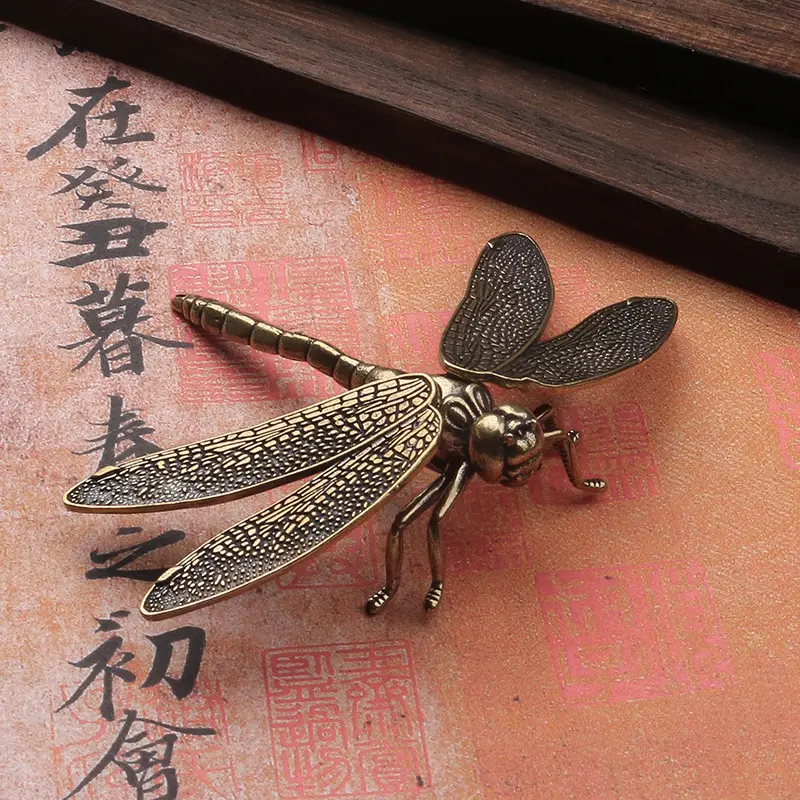 Brass Dragonfly Figurines Simulation Animal  Removable Wings Office Desk Small Ornament Living Room TV Cabinet Decors