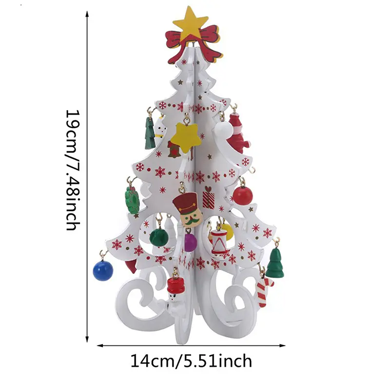 Handcrafted Wooden Christmas Tree Decoration-1pc 3D Tabletop Christmas Ornament With Hanging Accessories, Festive Decor Gift