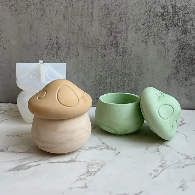 Cute Candle Jar Silicone Mold Handmade Mushroom Crystal Epoxy Plaster Jewelry Gift Box Craft Molds Concrete Storage Box Making