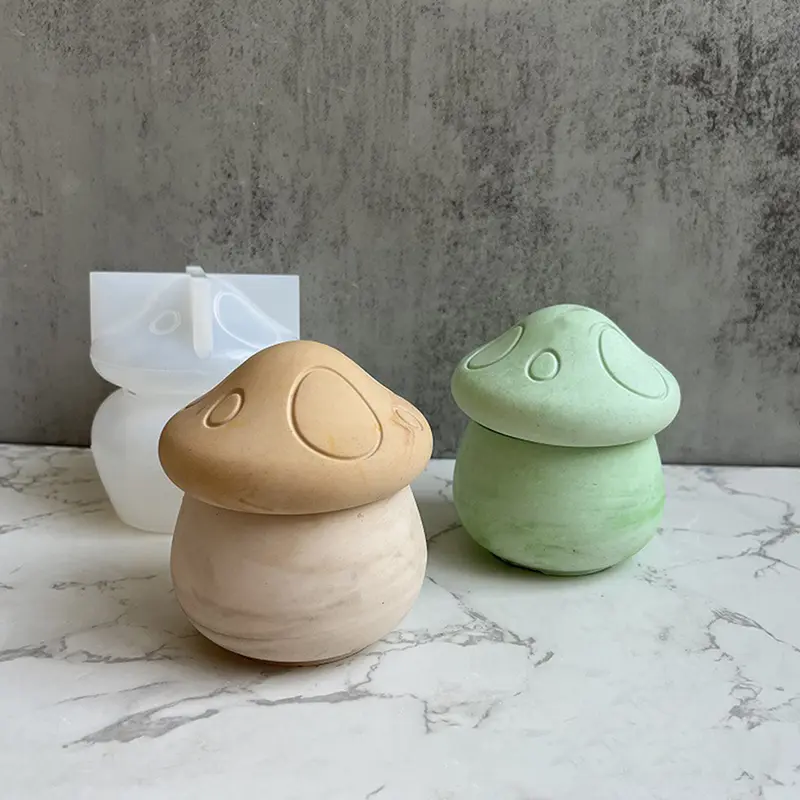 Cute Candle Jar Silicone Mold Handmade Mushroom Crystal Epoxy Plaster Jewelry Gift Box Craft Molds Concrete Storage Box Making