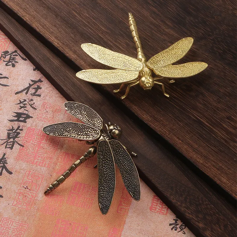 Brass Dragonfly Figurines Simulation Animal  Removable Wings Office Desk Small Ornament Living Room TV Cabinet Decors