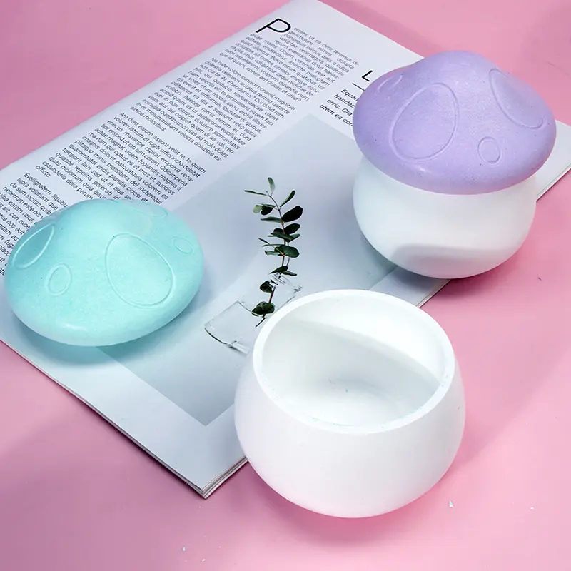 Cute Candle Jar Silicone Mold Handmade Mushroom Crystal Epoxy Plaster Jewelry Gift Box Craft Molds Concrete Storage Box Making