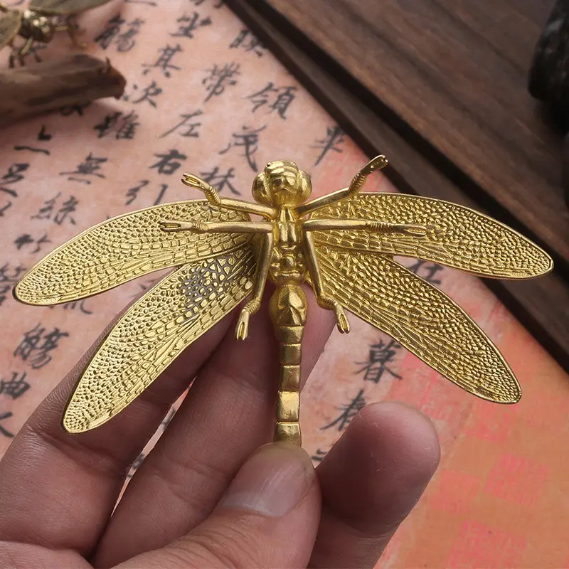 Brass Dragonfly Figurines Simulation Animal  Removable Wings Office Desk Small Ornament Living Room TV Cabinet Decors