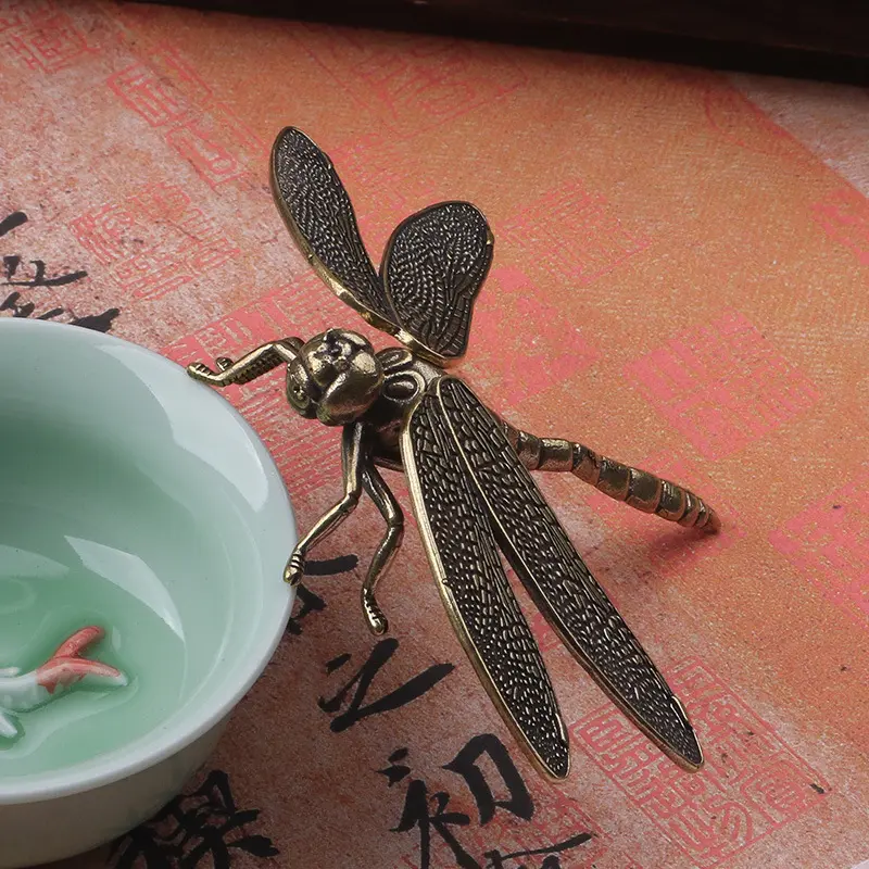 Brass Dragonfly Figurines Simulation Animal  Removable Wings Office Desk Small Ornament Living Room TV Cabinet Decors
