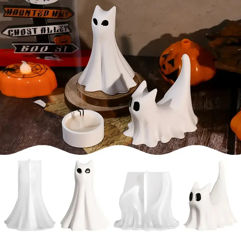 Halloween Ghost Cat Figurine Silicone Mold DIY Candle Romatherapy Plaster Resin Molds Haunted Decor Halloween Decorations