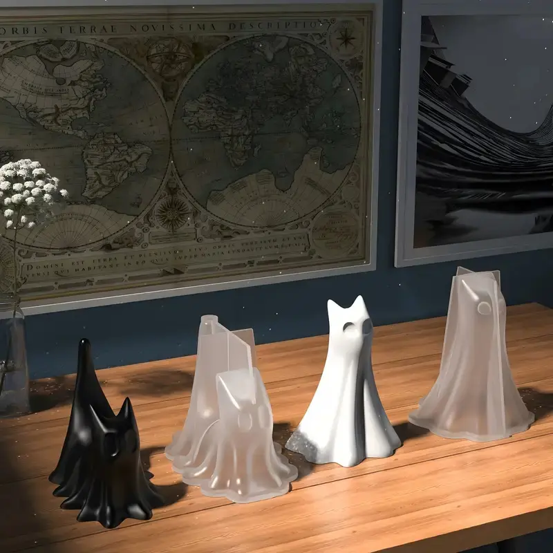 Halloween Ghost Cat Figurine Silicone Mold DIY Candle Romatherapy Plaster Resin Molds Haunted Decor Halloween Decorations