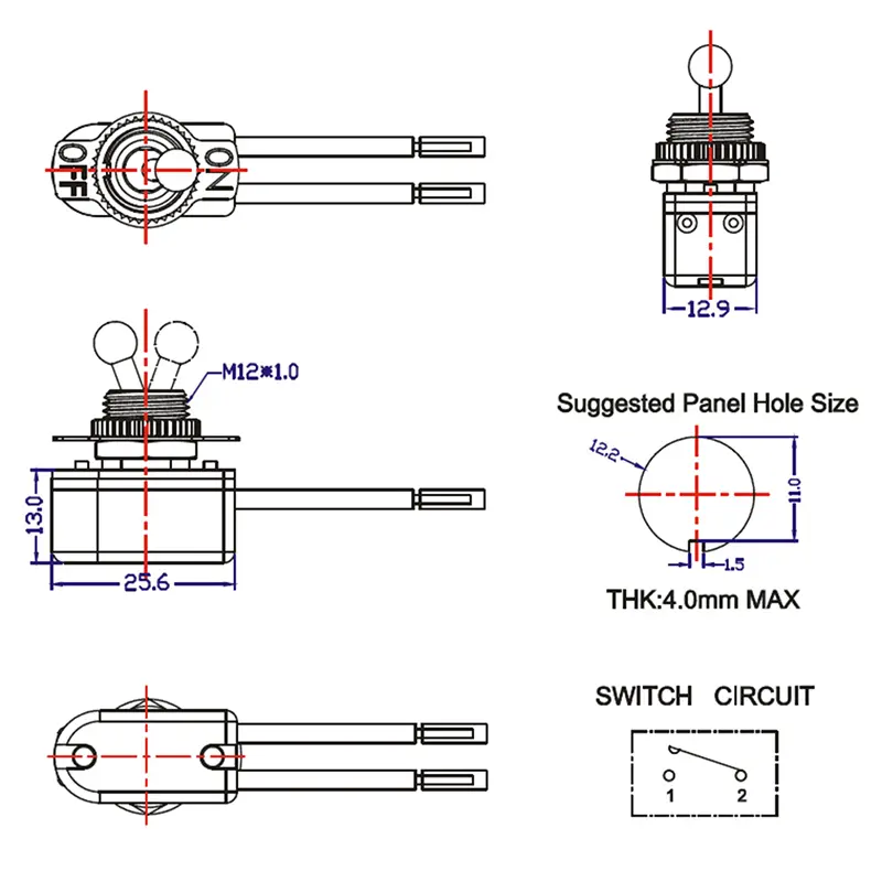 On/Off Prewired Standard Toggle Switch With Wire Cable MT-2021 SPST Contacts Switch Electrical Equipment AC 250V 6A