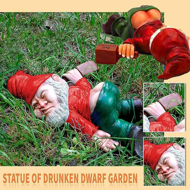 Creative Dwarf Drunk Garden Gnome Patio Ornament Funny Rude Drunken Disorderly Statue Figurine Garden Accessories Decoration