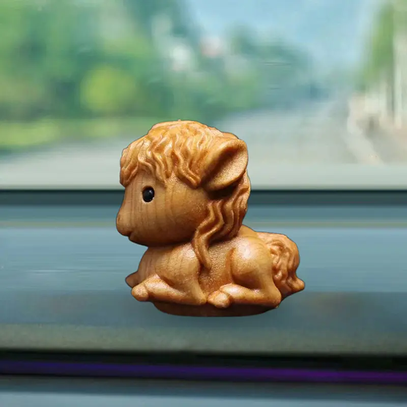 1/2pcs Mini Wood Carving Chinese New Year Horse Ornaments Zodiac Statue Cute Horse Decor Office Desktop Decor Car Decoration