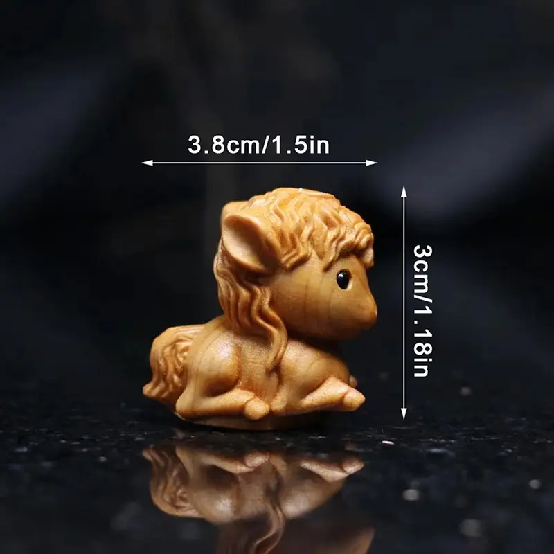 1/2pcs Mini Wood Carving Chinese New Year Horse Ornaments Zodiac Statue Cute Horse Decor Office Desktop Decor Car Decoration