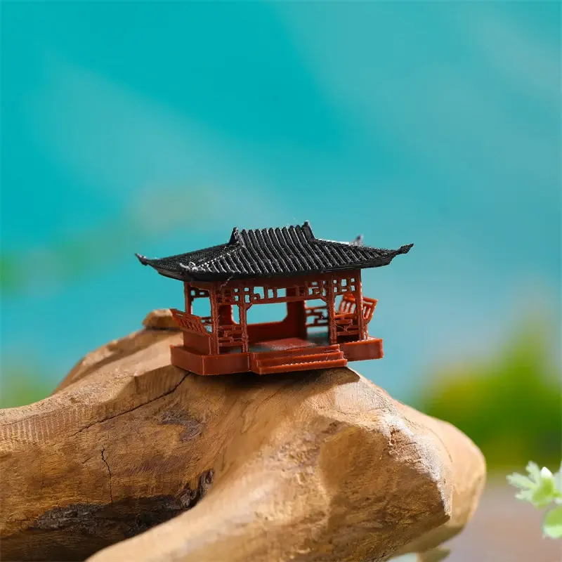 Miniature Pavilion Figurine Bonsai Nament Garden Decor Micro Landscape Statue Gazebo Model Zen Garden Supplies Yard Rockery