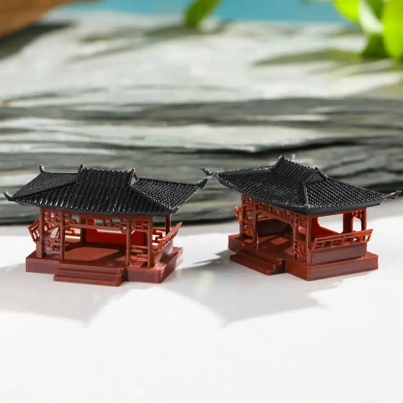 Miniature Pavilion Figurine Bonsai Nament Garden Decor Micro Landscape Statue Gazebo Model Zen Garden Supplies Yard Rockery