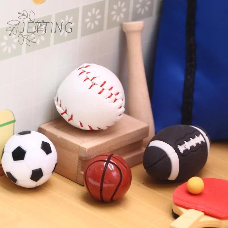 1/12 Dollhouse Simulation Mini Sports Equipment Kit Doll Basketball Football Rugby Skipping Rope Equipment Sport Scene Decor Toy