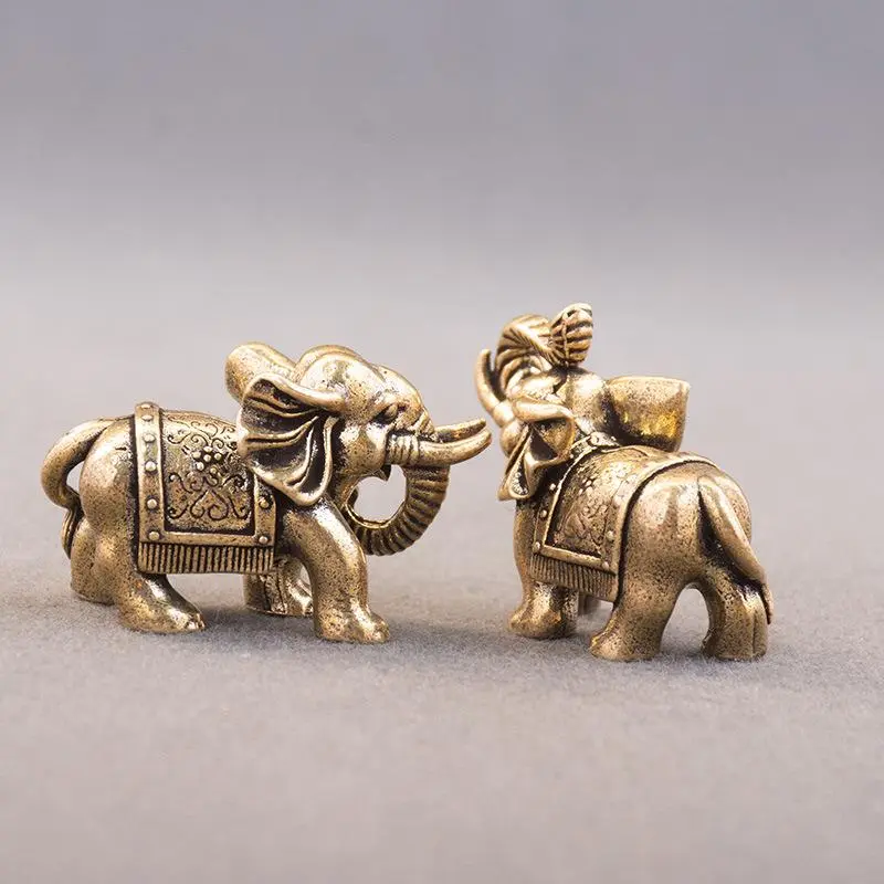 Copper Lucky Elephant Small Ornaments Brass Blessing Elephant Miniature Figurine Antique Bronze Animal Statue