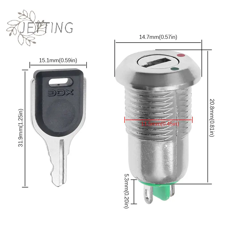 1PCS 12mm Zinc Alloy Electronic Key Switch With 2 Keys ON OFF Phone Lock Security Power Button Tubular Terminals 2 Position 1A