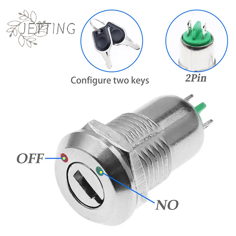1PCS 12mm Zinc Alloy Electronic Key Switch With 2 Keys ON OFF Phone Lock Security Power Button Tubular Terminals 2 Position 1A