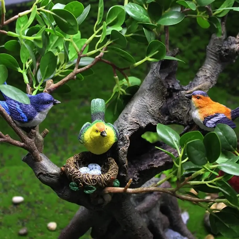 Birdie Figurines Gardening Ornaments 4Pcs/Set Bird's Nest Bird Eggs Landscape Mini Bonsai Simulation Model Dollhouse Decor