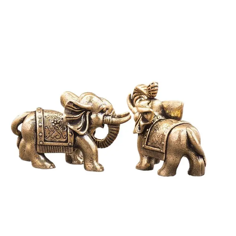 Copper Lucky Elephant Small Ornaments Brass Blessing Elephant Miniature Figurine Antique Bronze Animal Statue