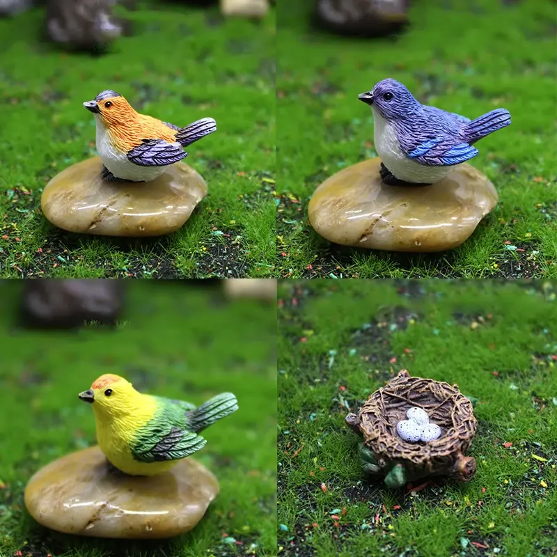 Birdie Figurines Gardening Ornaments 4Pcs/Set Bird's Nest Bird Eggs Landscape Mini Bonsai Simulation Model Dollhouse Decor