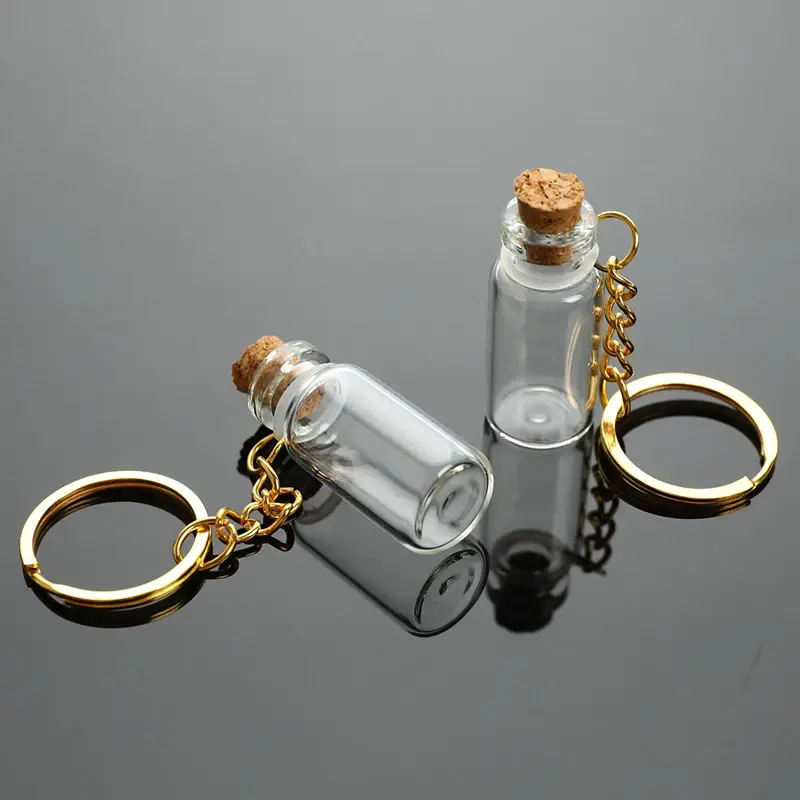 5pcs Mini Glass Bottle Vial Tube Potion Perfume Cork Jars Wish Pendant Charm