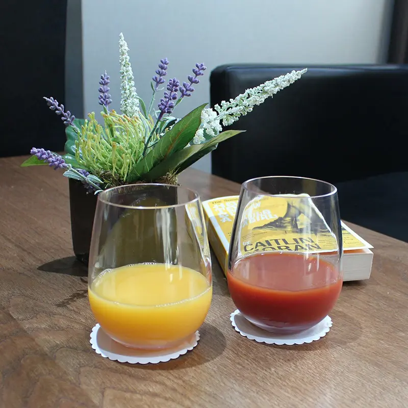 2pcs Shatterproof Plastic Wine Glass Unbreakable PET Red Wine Tumbler Glasses Cups Reusable Transparent Fruit Juice Beer Cup