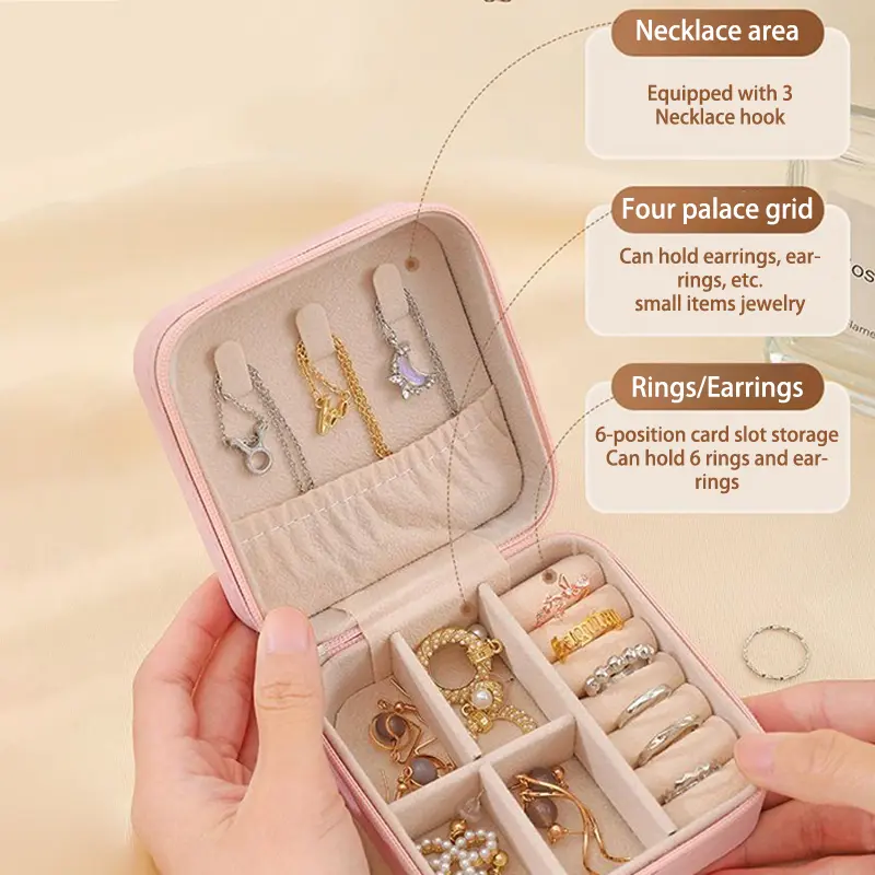 Jewelry Storage Box Travel Organizer Jewelry Case Leather Storage Earrings Necklace Ring Jewelry Organizer Display