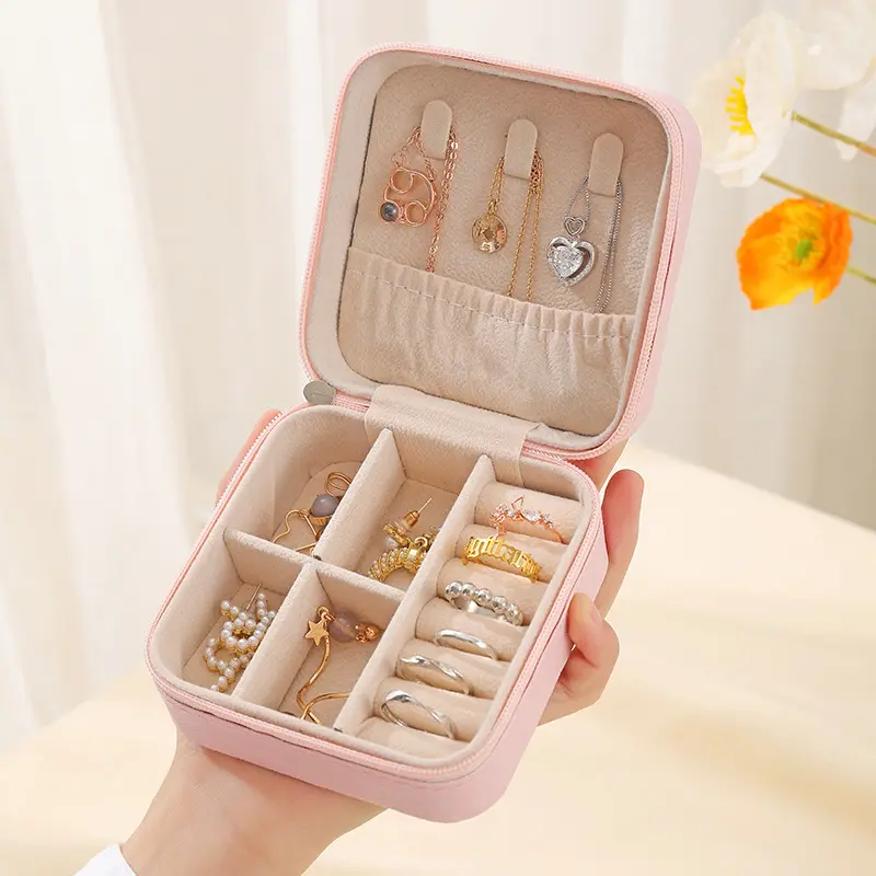 Jewelry Storage Box Travel Organizer Jewelry Case Leather Storage Earrings Necklace Ring Jewelry Organizer Display
