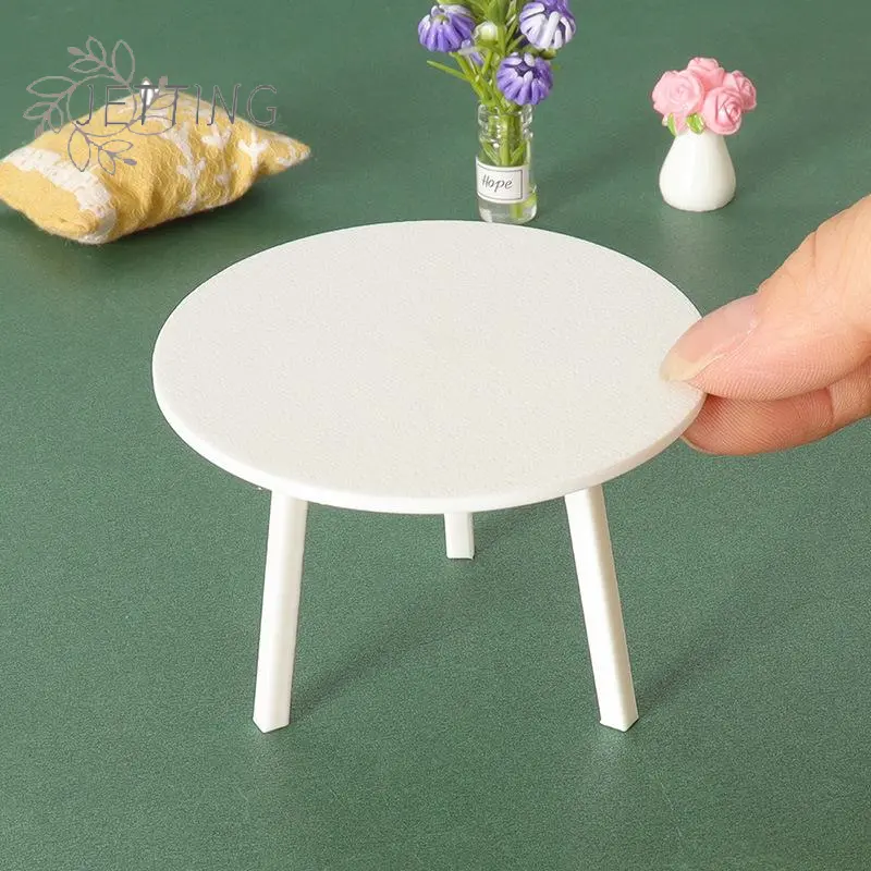 1 Piece Dollhouse Miniature White Round Table Model Simulation Furniture Decoration DIY Accessories Toys