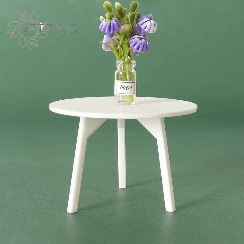 1 Piece Dollhouse Miniature White Round Table Model Simulation Furniture Decoration DIY Accessories Toys