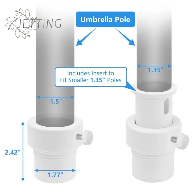 Pool Umbrella Stabilizer Sleeve Adapter Fits 1.5" & 1.35" Umbrella Poles Deck Mount Hole Insert For Threaded Pool Sleeves