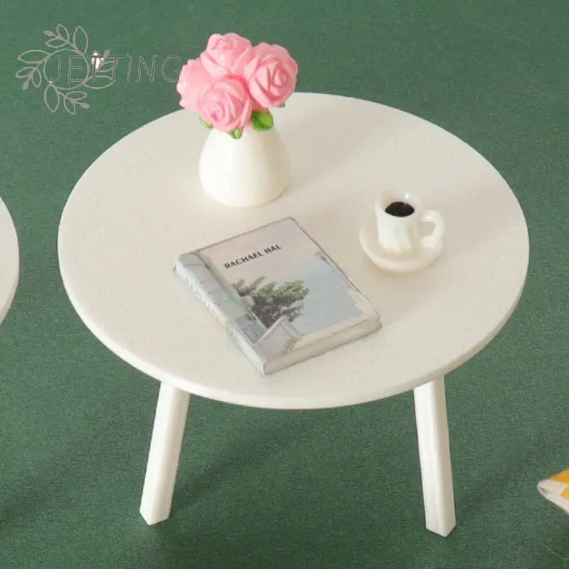 1 Piece Dollhouse Miniature White Round Table Model Simulation Furniture Decoration DIY Accessories Toys