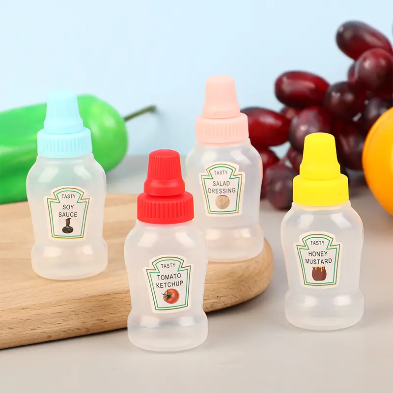 4Pcs/set Mini Sauce Bottle Ketchup Honey Salad Containers Bottles Portable Sauce Jars Storage Lunch Box Dressing Dispensers