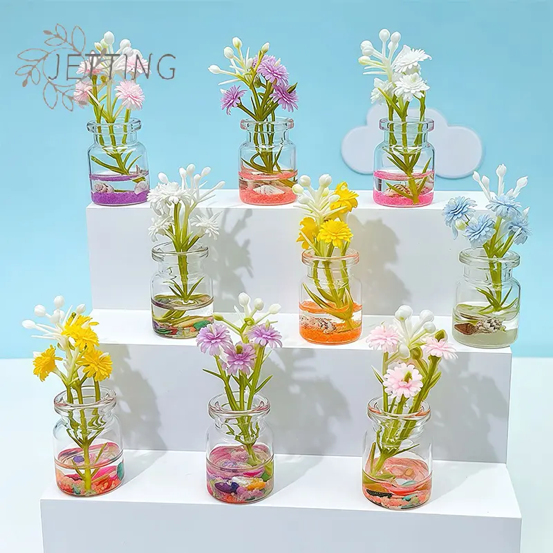 5PCS Super Bright Luminous Vase Simulated Flowers Ins Style Creative Car Interior Center Console Desktop Glass Ornaments