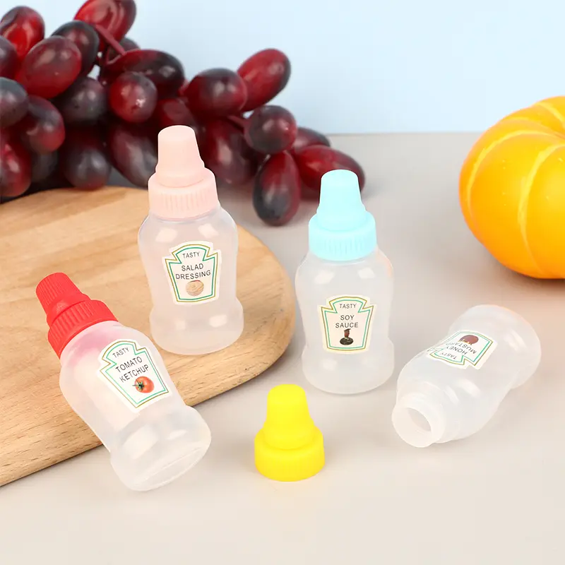 4Pcs/set Mini Sauce Bottle Ketchup Honey Salad Containers Bottles Portable Sauce Jars Storage Lunch Box Dressing Dispensers