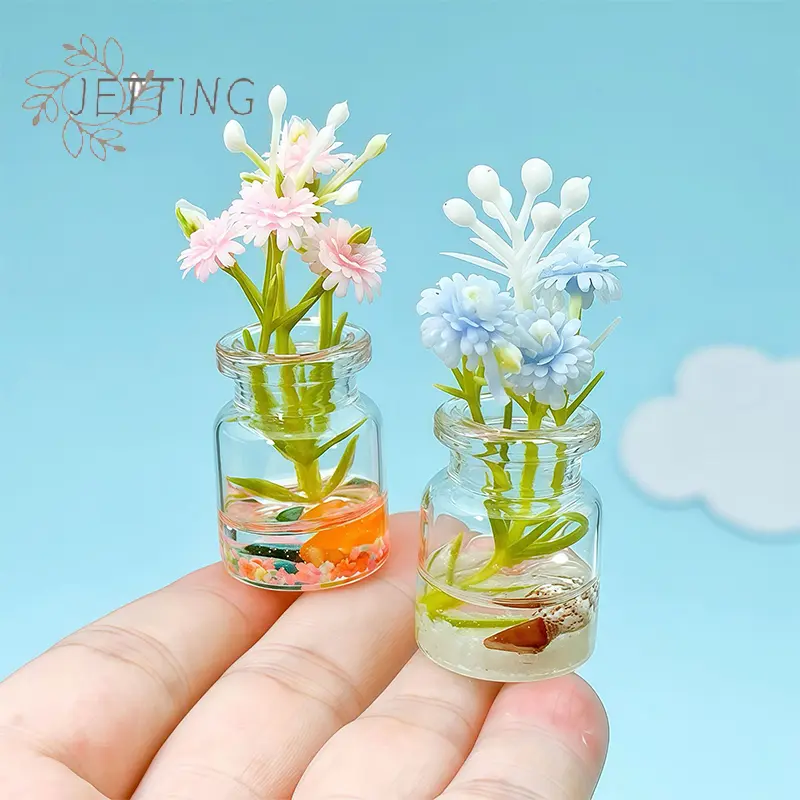 5PCS Super Bright Luminous Vase Simulated Flowers Ins Style Creative Car Interior Center Console Desktop Glass Ornaments