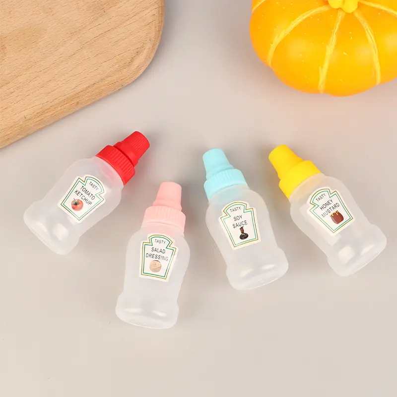4Pcs/set Mini Sauce Bottle Ketchup Honey Salad Containers Bottles Portable Sauce Jars Storage Lunch Box Dressing Dispensers