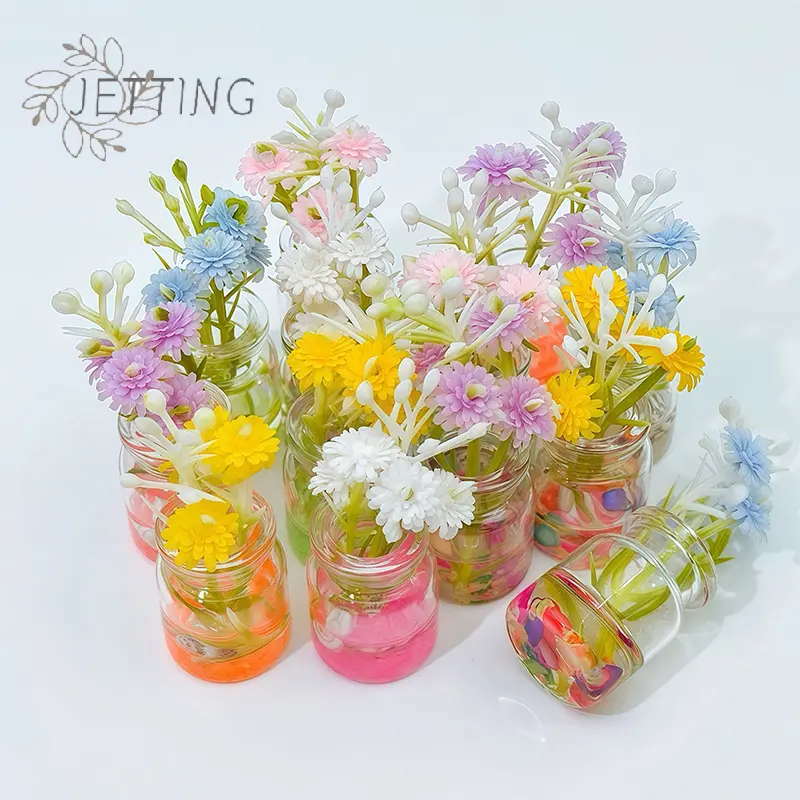 5PCS Super Bright Luminous Vase Simulated Flowers Ins Style Creative Car Interior Center Console Desktop Glass Ornaments