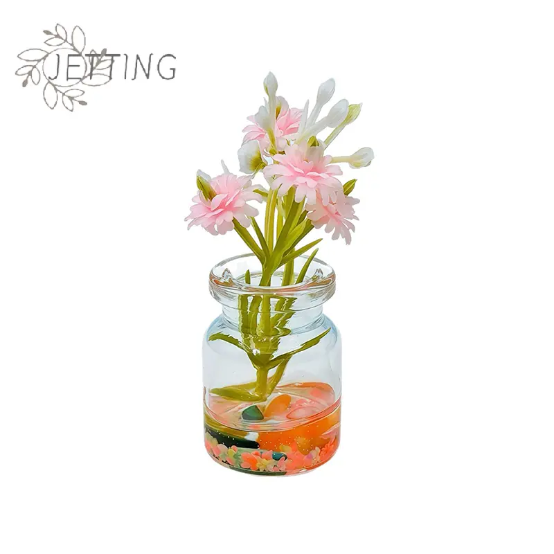 5PCS Super Bright Luminous Vase Simulated Flowers Ins Style Creative Car Interior Center Console Desktop Glass Ornaments