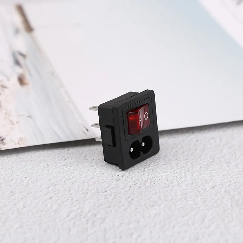 1PC Power Cord Inlet Socket receptacle ON-OFF Light/NO Light Rocker Switch for Computer Amplifier 250V 10A