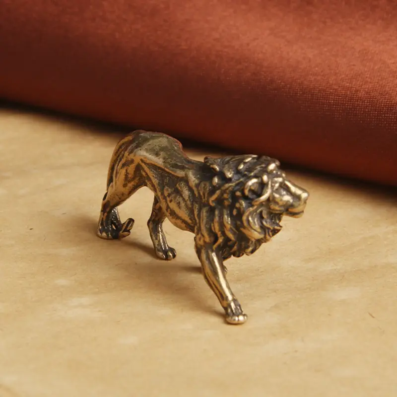 Lion King Pure Copper Majestic Miniatures Figurines Desk Decorations Vintage Brass Mini Animal Statue Home Decor Ornaments Craft