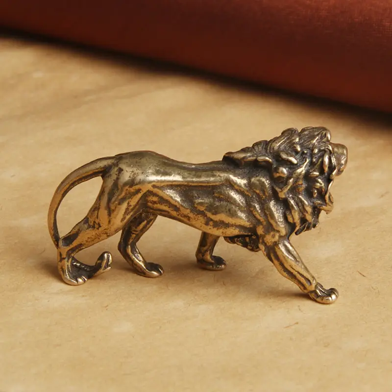 Lion King Pure Copper Majestic Miniatures Figurines Desk Decorations Vintage Brass Mini Animal Statue Home Decor Ornaments Craft